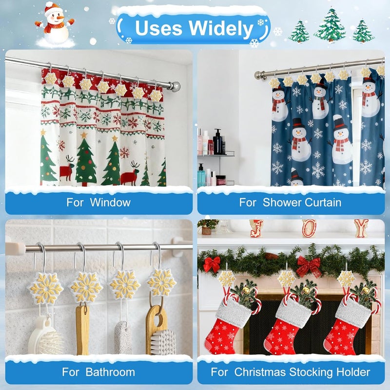 VinTS 12PCS Golden Snowflake Shower Curtain Hooks,Christmas Shower Curtain Hooks, Gold Snowflake Winter Decoration for Christmas Bathroom Living Room - Image 5